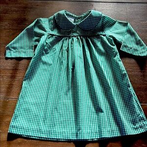 Little English Green Check with Black Trim Long Sleeve Dress